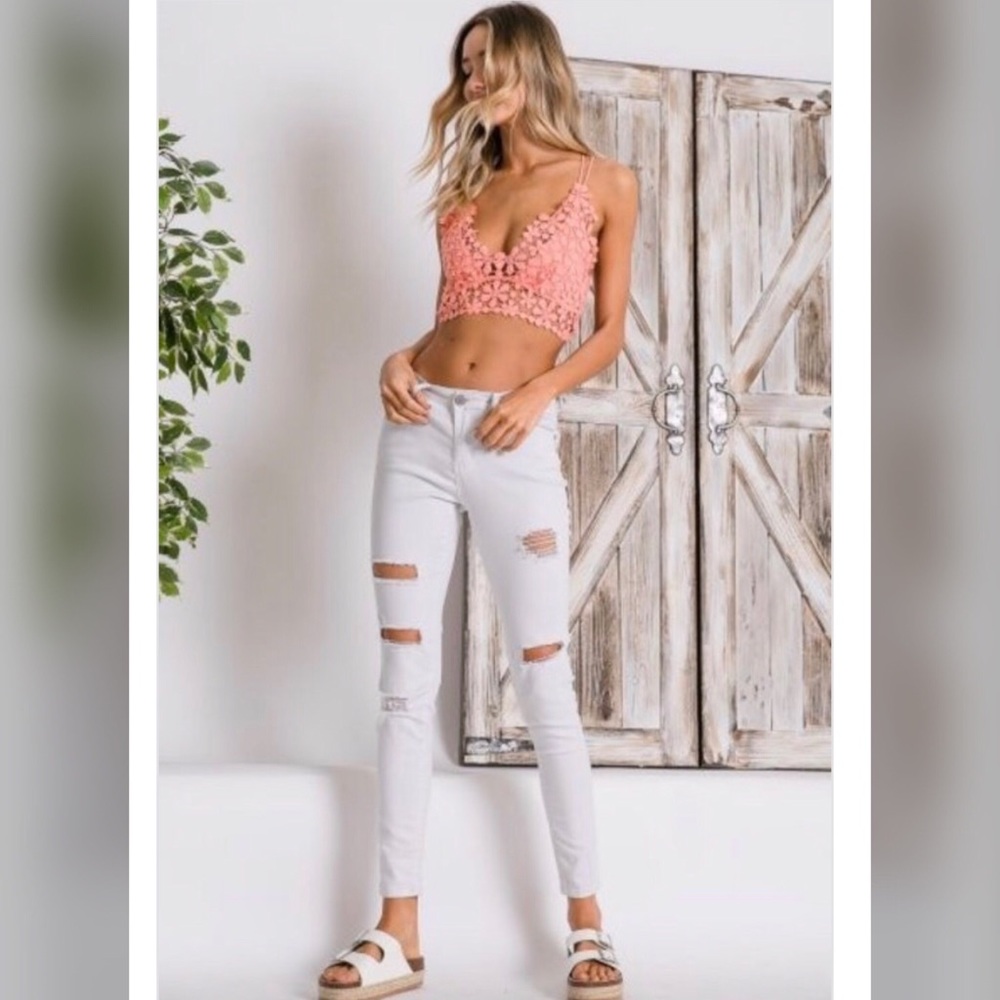 <LAST>Peach Floral Crochet Lace Bralette Top - Picture 4 of 8